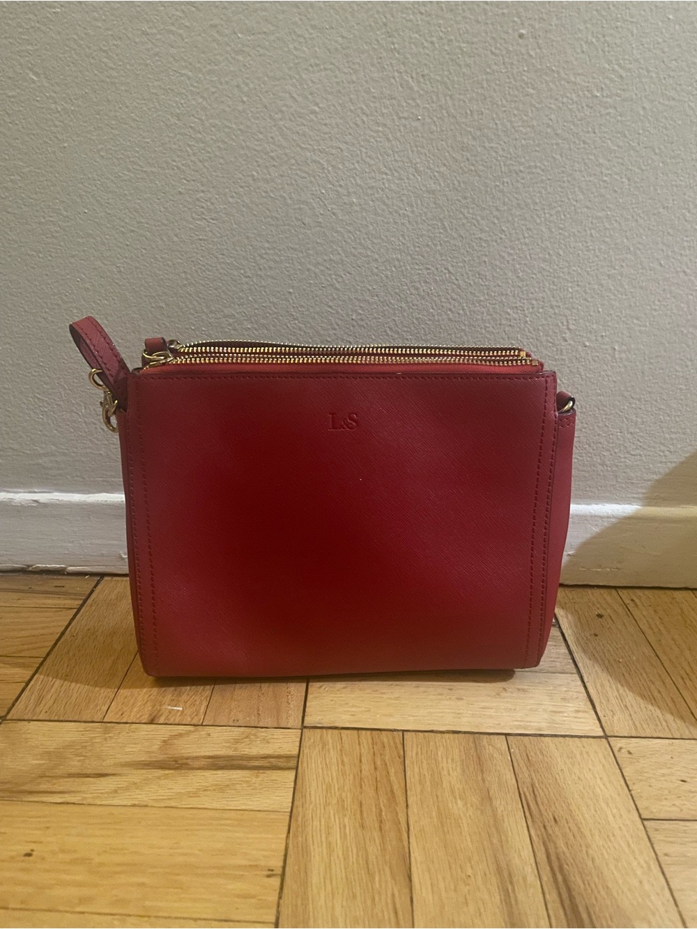 Structured Red Leather Crossbody with Gold Hardware